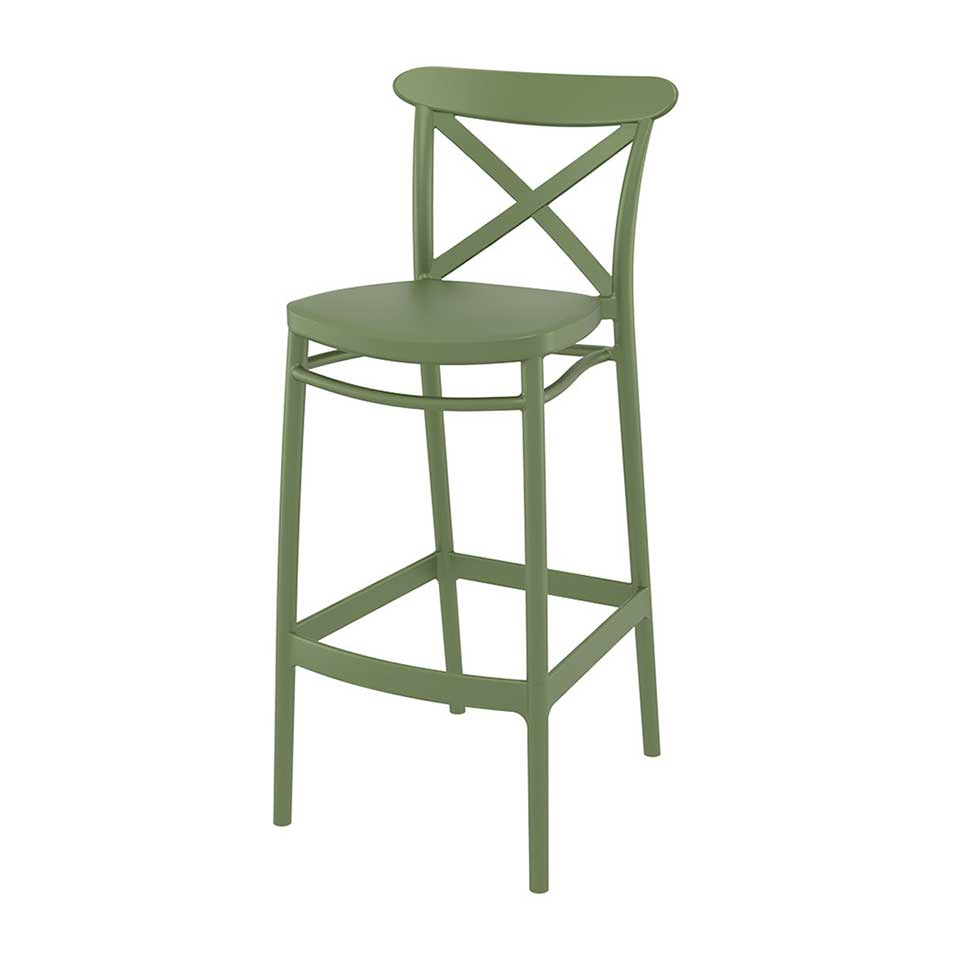 Cross Bar Stool 75 with cushion - Olive Green